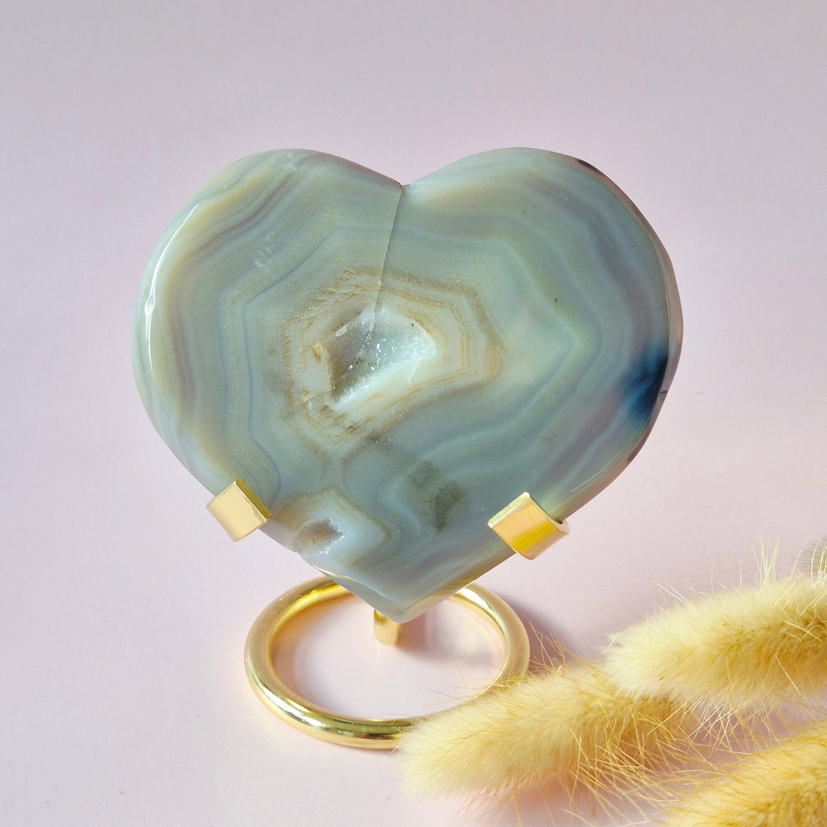 XL Druzy Grijze Agaat Edelsteen Hart – Inclusief Standaard - 145g