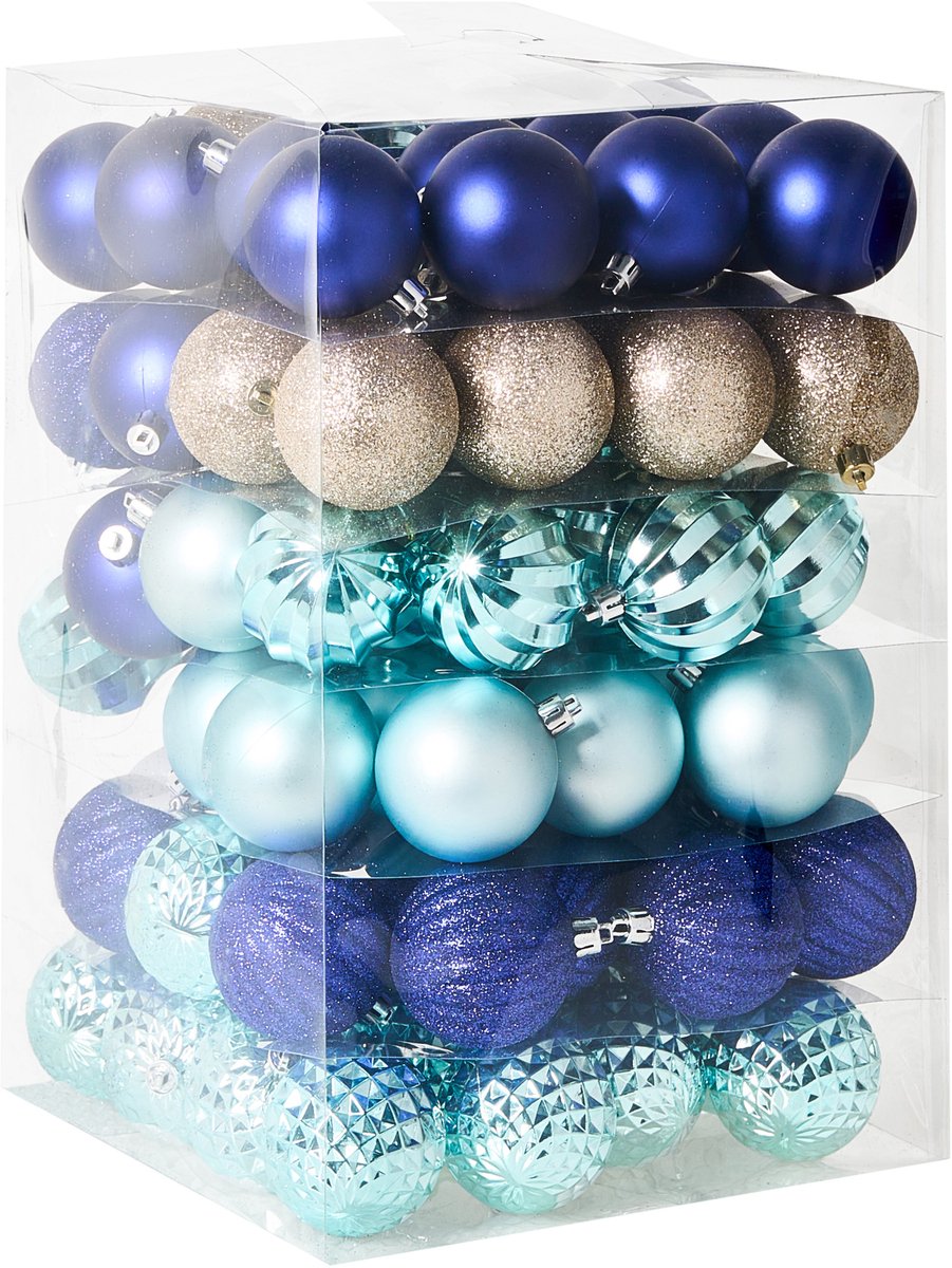 PIELINEN - Set van 96 kerstballen - Blauw - Synthetisch materiaal