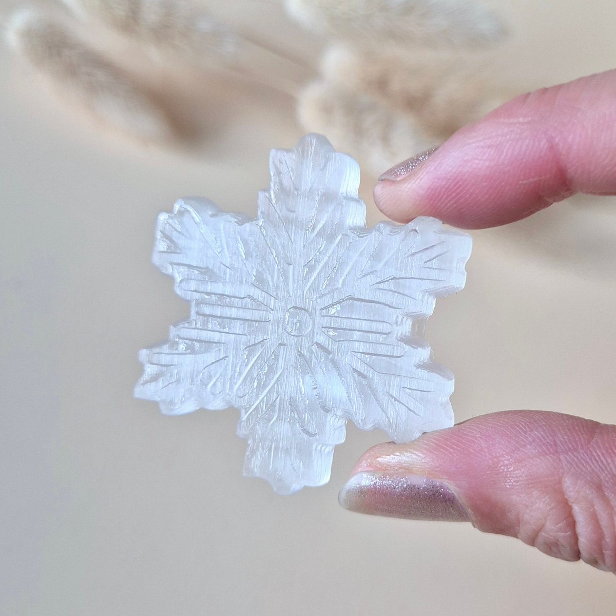 Seleniet Sneeuwvlok 40 mm carving - Kerstmis Edelsteen Winter Decoratie