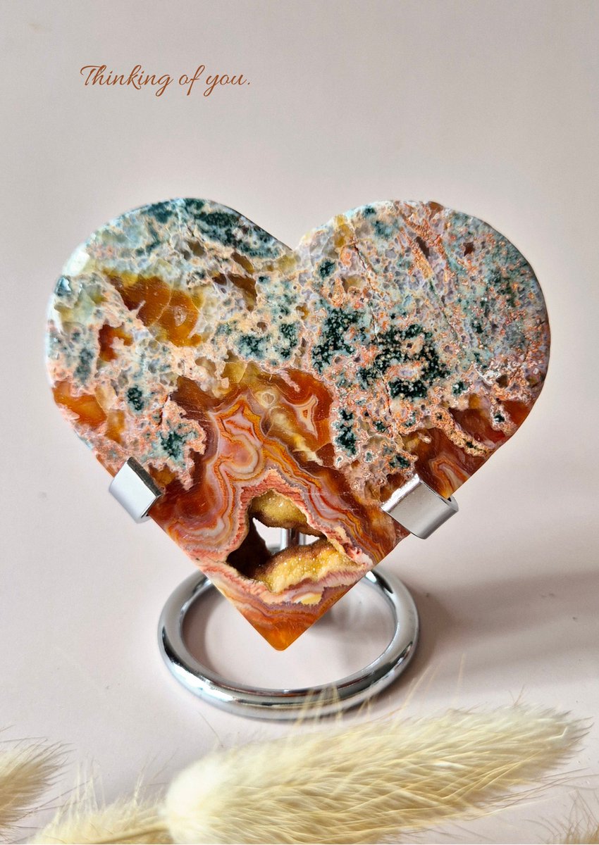 Wenskaart Thinking of you. - Rode Mos Agaat Edelsteen