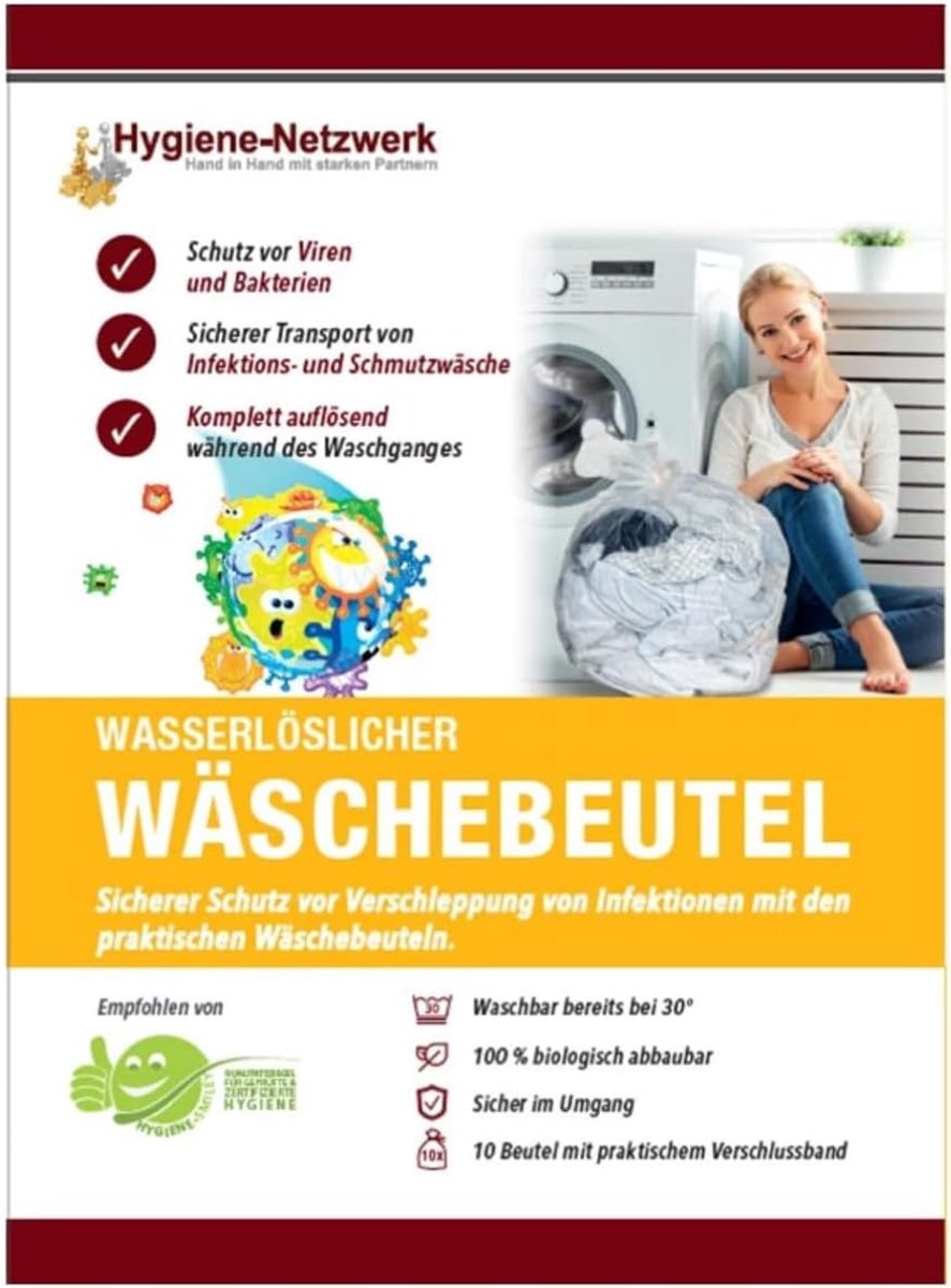 SnelShoppen - 10 Wateroplosbare Waszakken 40x50 cm - 21 Liter - Biologisch Afbreekbaar - Ideaal voor Infectieuze en Vuilwas - Wasmachine Geschikt