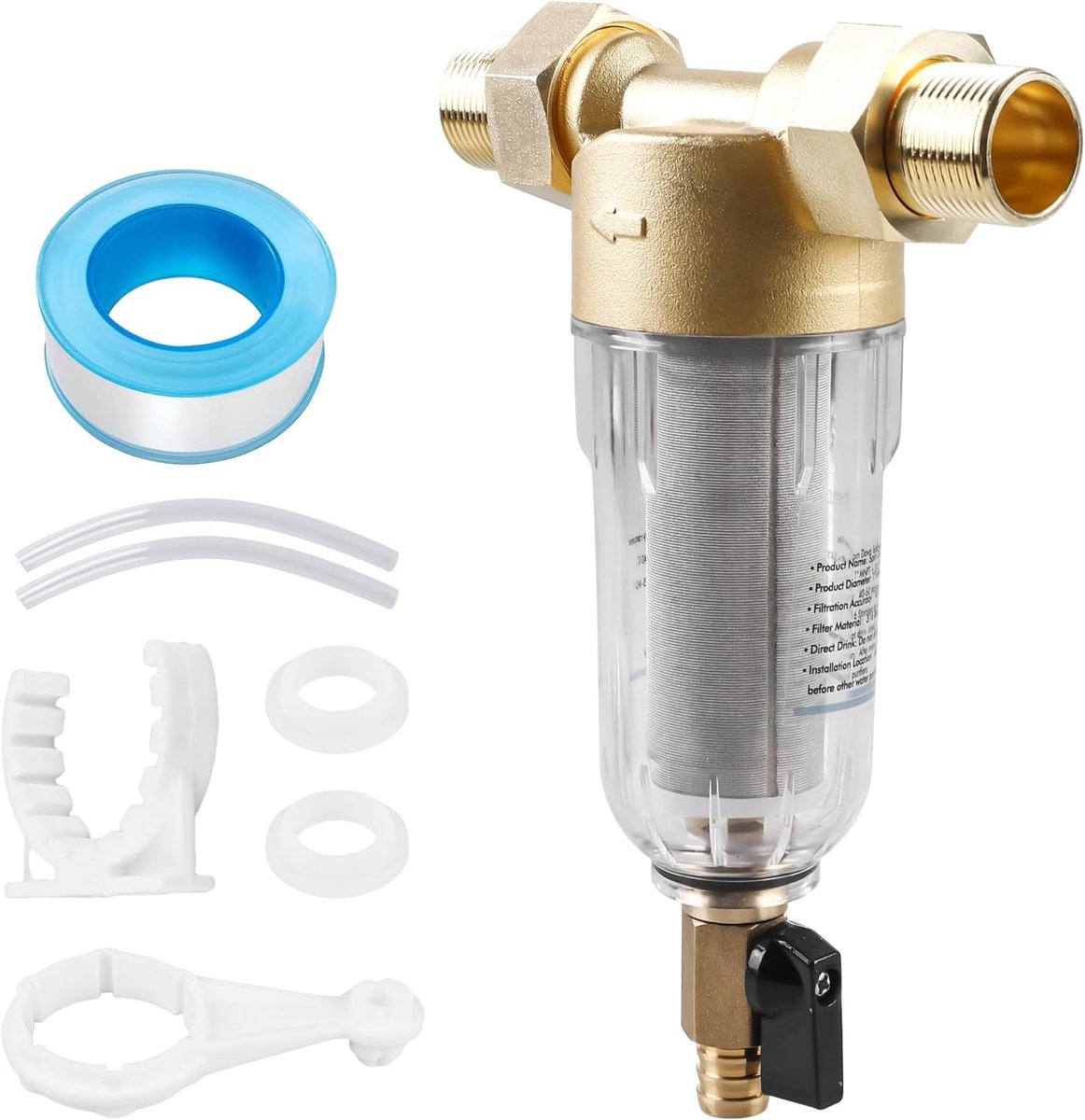 SnelShoppen - Herbruikbaar waterfilter 1 inch water voorfilter, sedimentfilter, terugspoelfilter, 3/4 inch adapter, wasbaar voorfilter voor huishoudel
