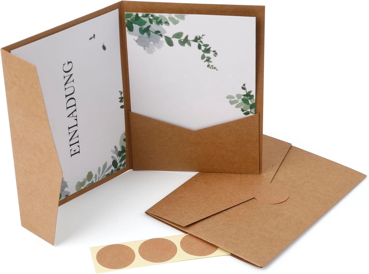 SnelShoppen - 50 Pocketfold Blank Kraft Paper Cards incl. Envelopes (DIN B6) voor Bruiloften, Uitnodigingen, Feestjes, Verjaardagen, Familiecelebratie