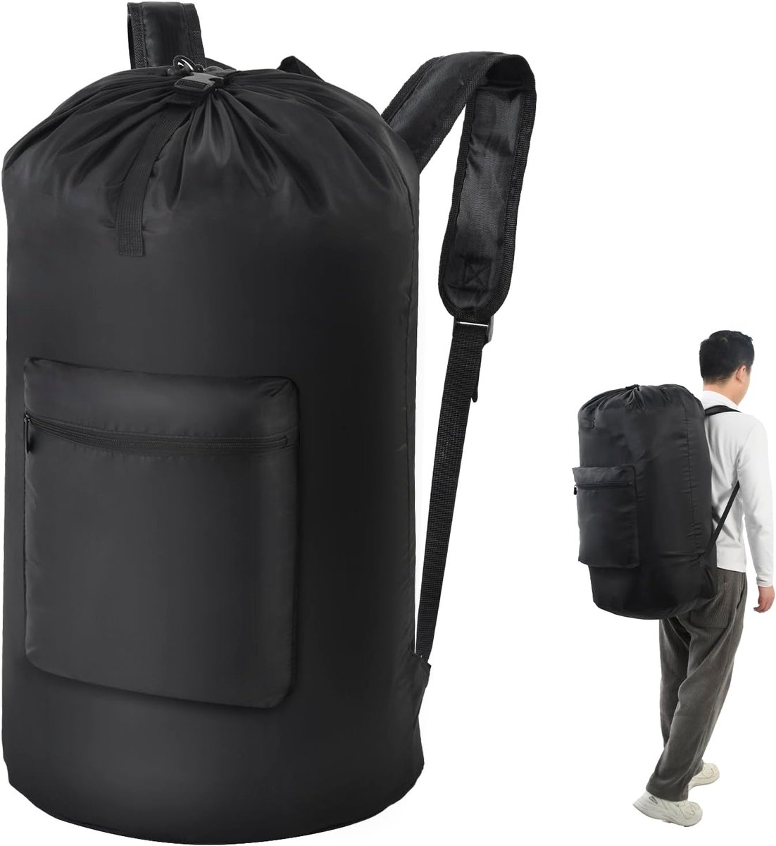 SnelShoppen - Grote Waszak Camping - 41 x 81 cm - Duurzaam 420D Oxford Stof - Waterdicht en Vouwbaar - Voor Reizen, Picnics, Thuisgebruik - Zwart