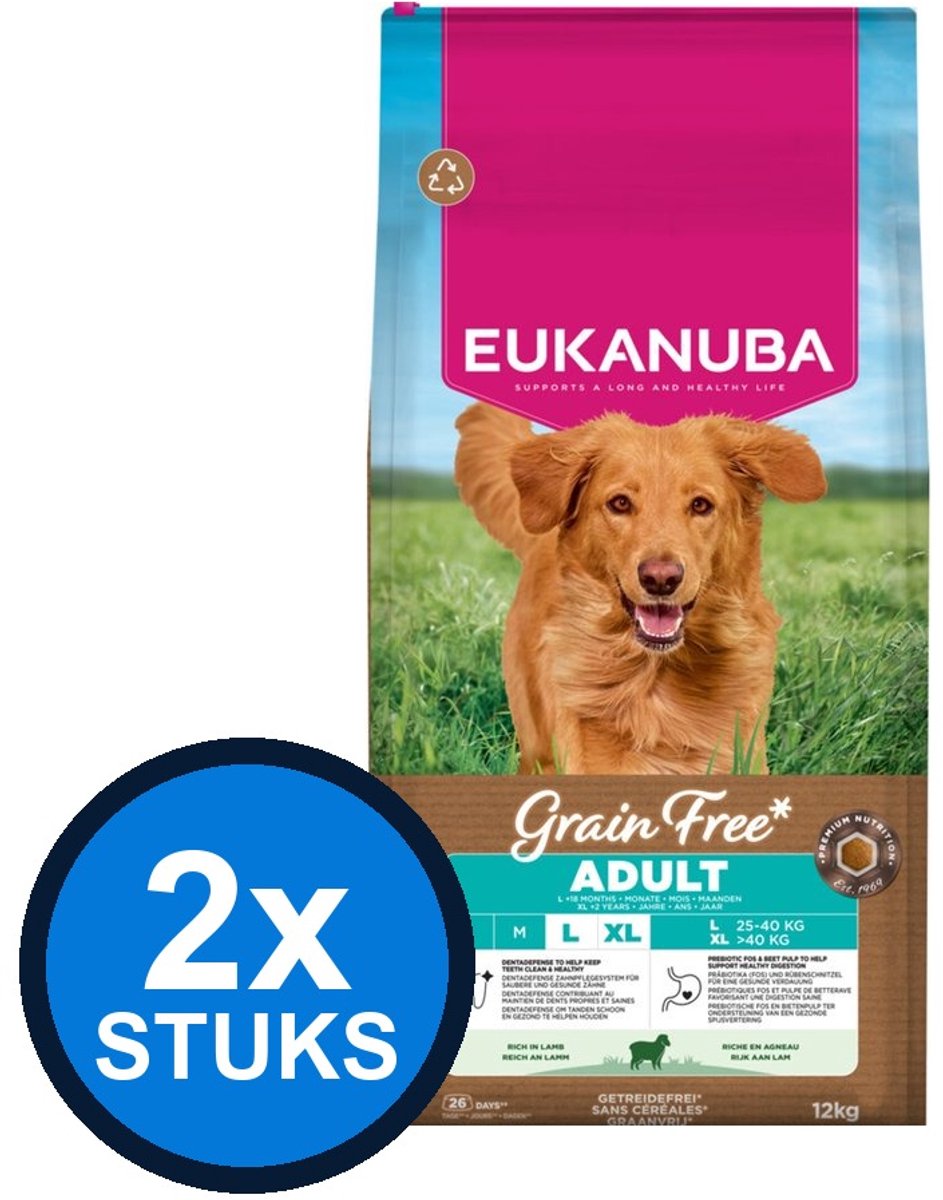2x Eukanuba - Grain Free dog adult large lamb 12kg