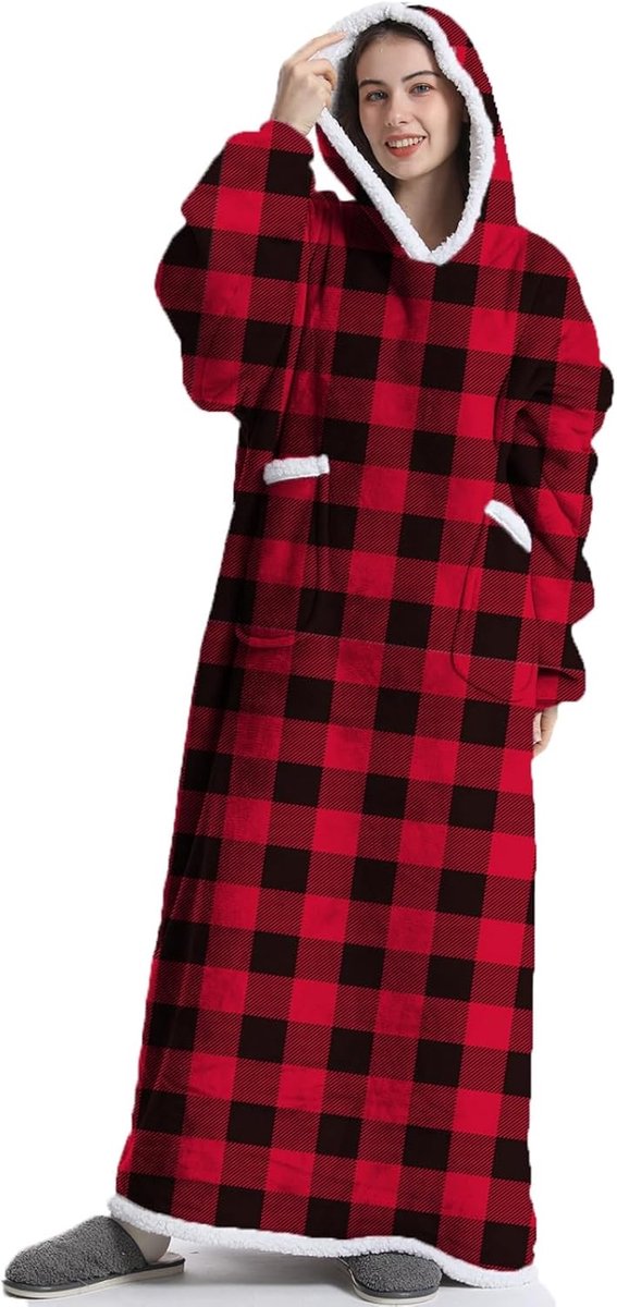 SnelShoppen - Oversized Hoodie Dekbedovertrek Met Mouwen - Zachte Flanellen Snuggle Blanket - 150x80 cm - Perfect Voor Thuis, TV Avonden, Kerst, Campi