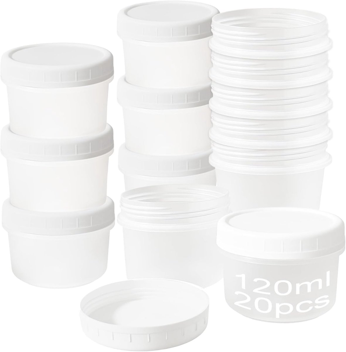 SnelShoppen - Pack van 20 Kleine Plastic Opbergdozen met Deksel 120ml - Herbruikbare Vriesdozen met Lekvrije Deksel voor Magnetron en Vriezer - Ideaal
