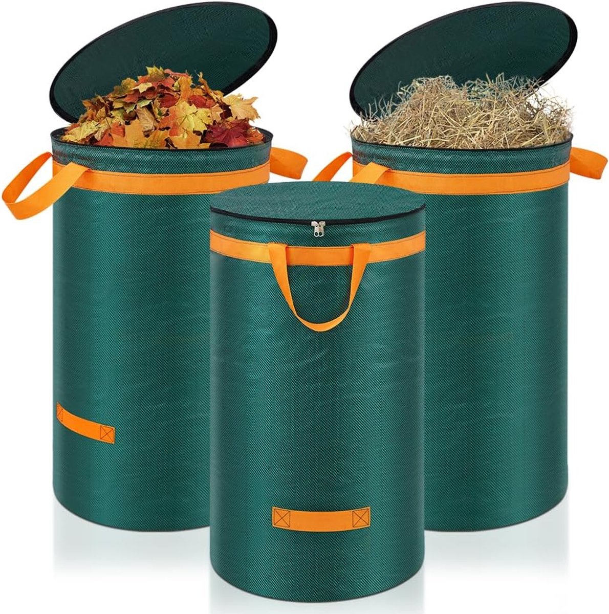 3 Tuinafvalzakken 120 Liter - Sterke, Staande Tuinzakken met Deksel en Handvatten - Ideaal voor Bladeren en Gras