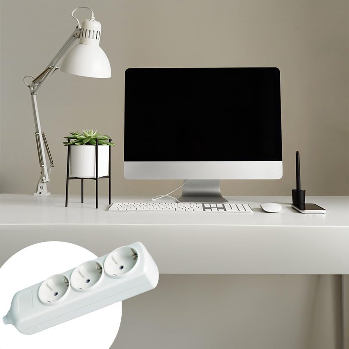 SnelShoppen - Power Strip 3 Sockets 3680W Zonder Kabel, 16A, 250V, Wandmontage, Halogeenvrij Materiaal, Veilig en Duurzaam, Perfect voor Thuis, Kantoo