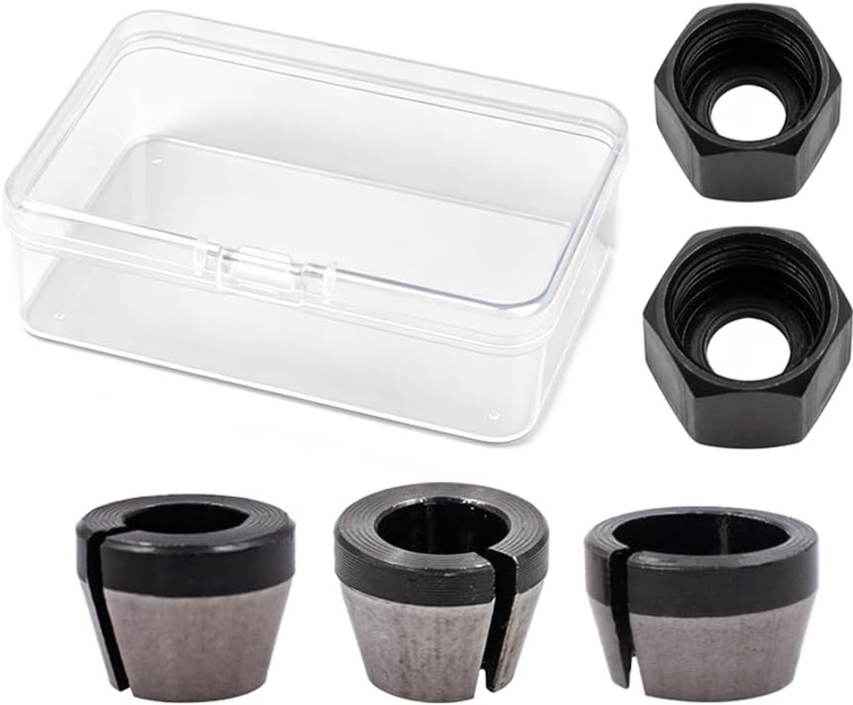 SnelShoppen - 3 stuks Spantangen Adapterset 6 mm, 6,35 mm, 8 mm - Hoogwaardige Koolstofstaal Spantangen met 2 Moeren voor Bovenfrees, Graveermachine,