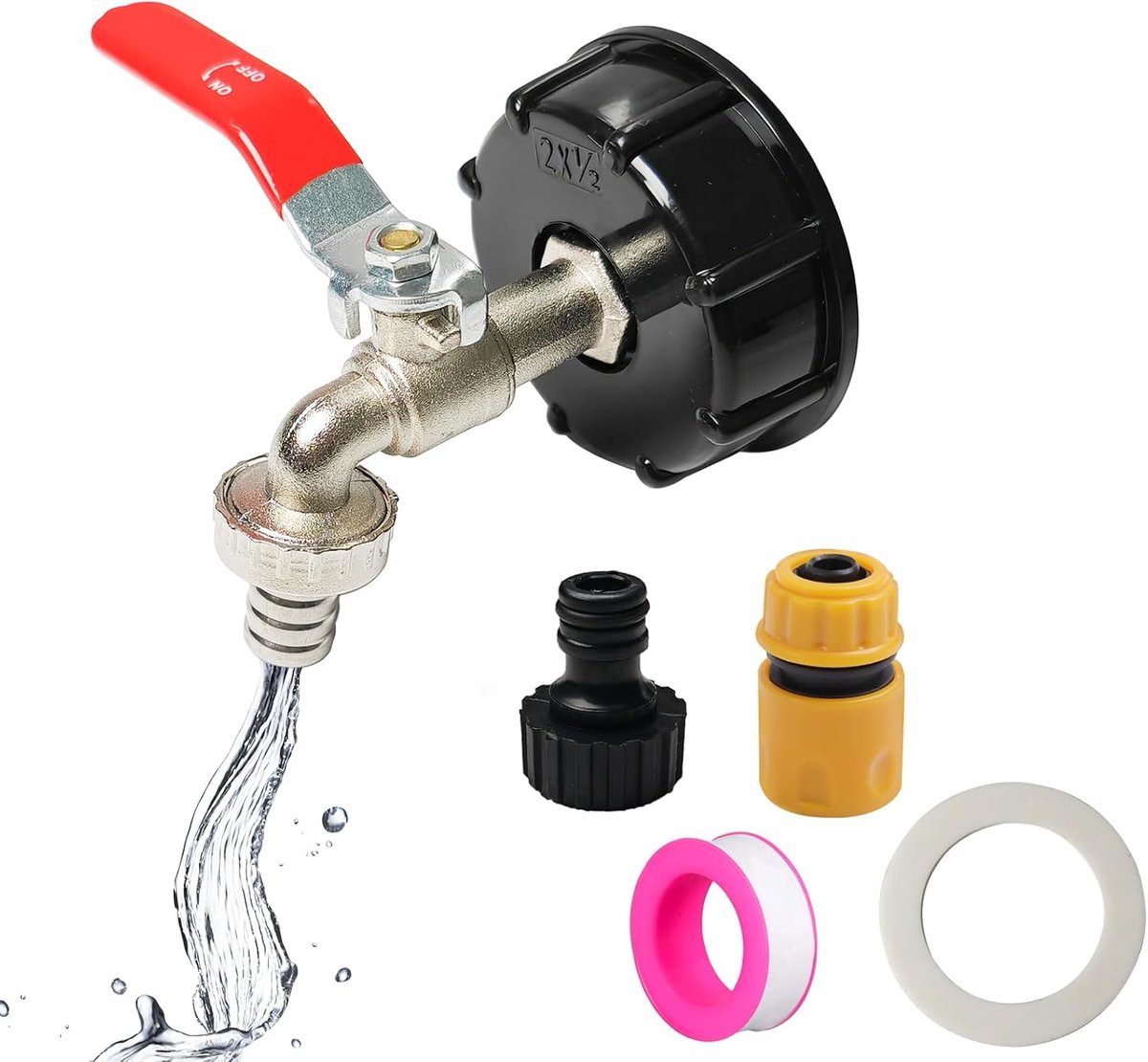 SnelShoppen - IBC Drain Tap Kit - Tank Adapter S60 x 6 met 1/2 Inch Kraan - Standaard Aansluiting en Snelsluiting voor 1000L IBC Container - Perfect v