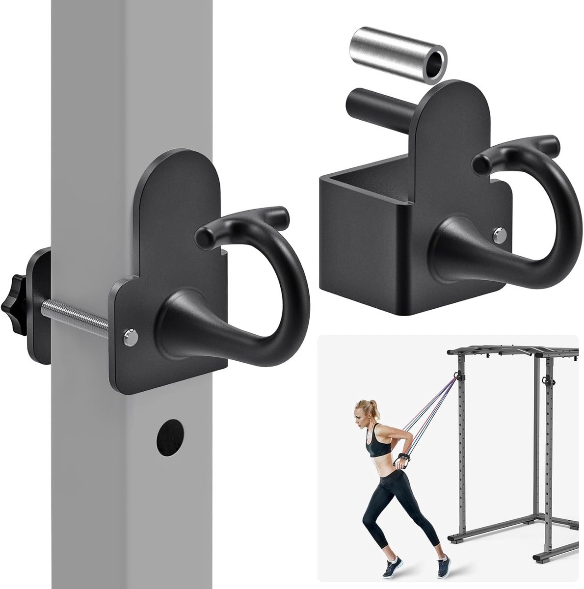 SnelShoppen - Resistance Band Anchor voor Power Rack - Heavy Duty Stalen Haak met Rubber Pads - Geschikt voor 2" x 2" Power Racks - 5/8" of 1" Gaten -