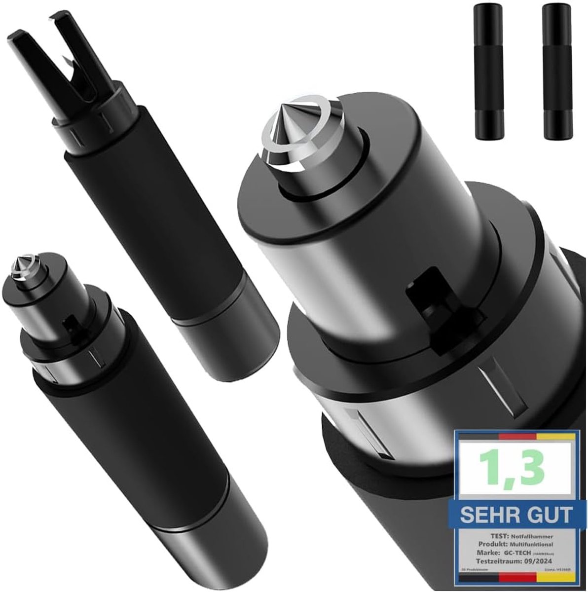 SnelShoppen - 2 x Belt Knife Veiligheidshamer - Duitse Kwaliteit - Glasbreker voor Laminated Safety Glass - Multifunctioneel - Zwart - Voor Noodgevall