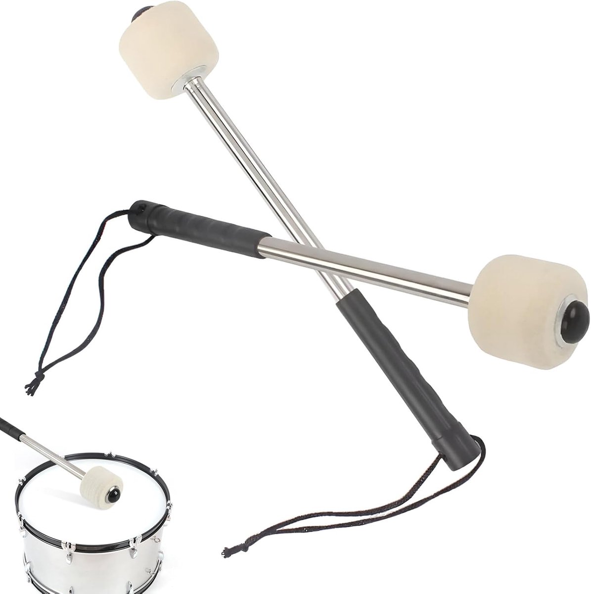 SnelShoppen - 2 Drum Sticks RVS met Wol Vilt Hamerkop, Geschikt voor Phant Drum, Pauze Drum, Percussie Accessoires, Duurzaam en Ergonomisch, Voor Fees