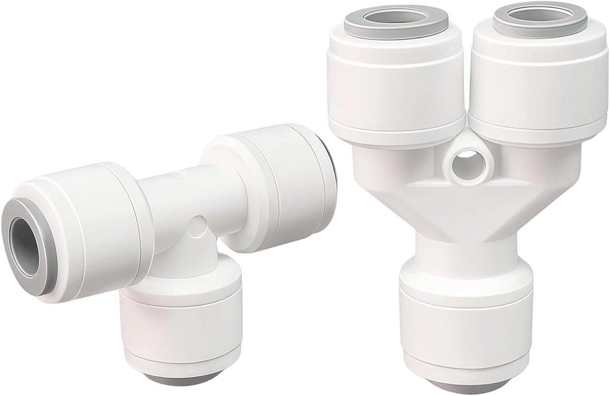 Universele waterfilteraansluitingsset voor 1/4 inch leidingen, duurzame T- en L-fittingen, eenvoudig te monteren, geschikt voor koelkasten en keukenfilters