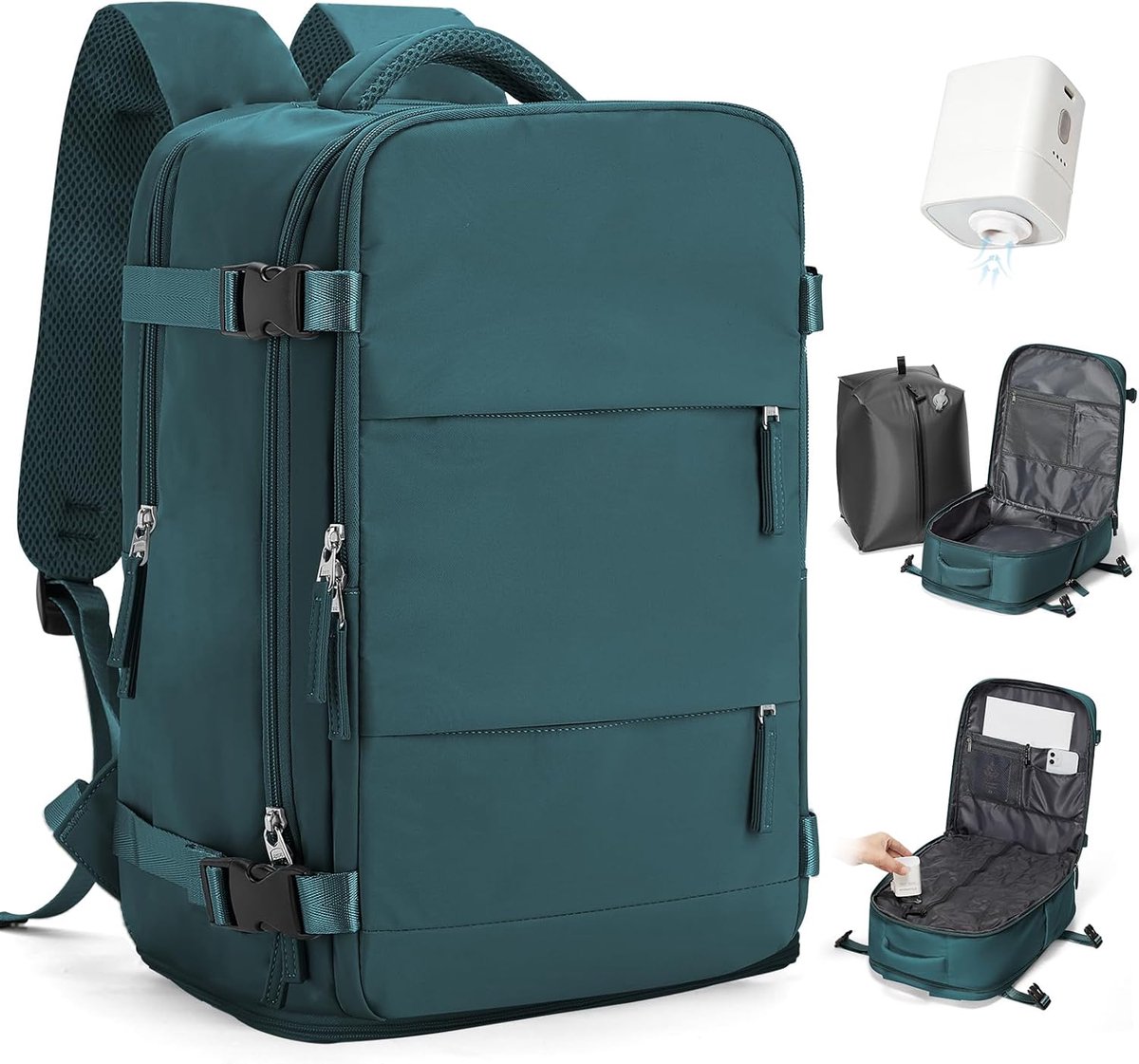 SnelShoppen - Vacuum Backpack 40x30x20 Ryanair Wizzair Reisrugzak met Vacuümsysteem 40x20x25 Handbagage voor Vrouwen en Mannen - Peacock Blue