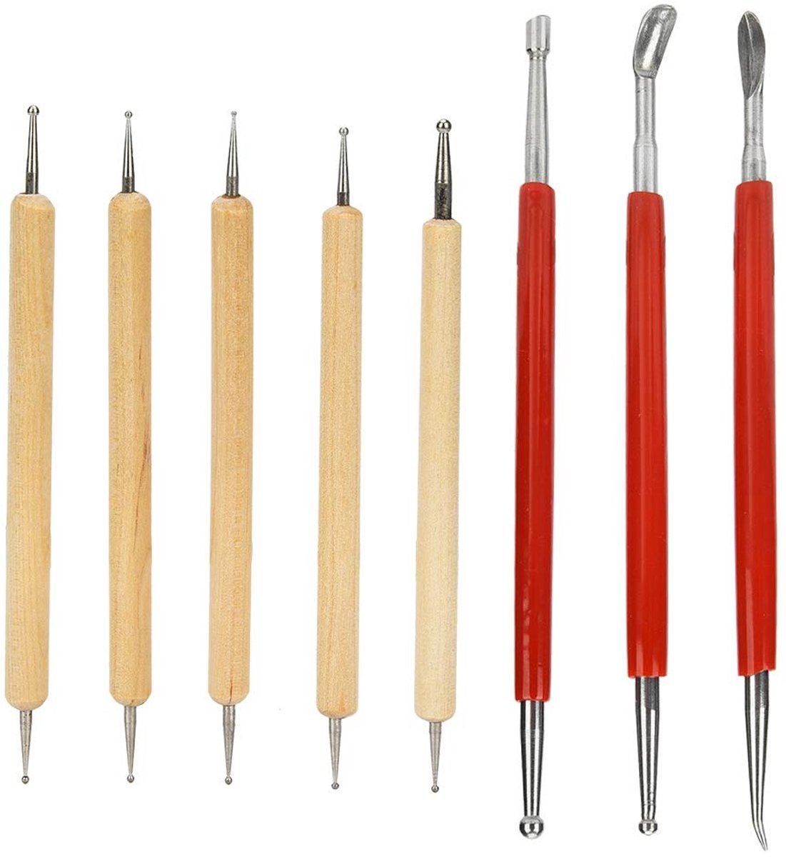 SnelShoppen - 8-delige Leerbewerking Gereedschap Set - DIY Carving Stylus Tools - Modelling, Splitting & Embossed Spoons - RVS, Hout & Plastic - Voor