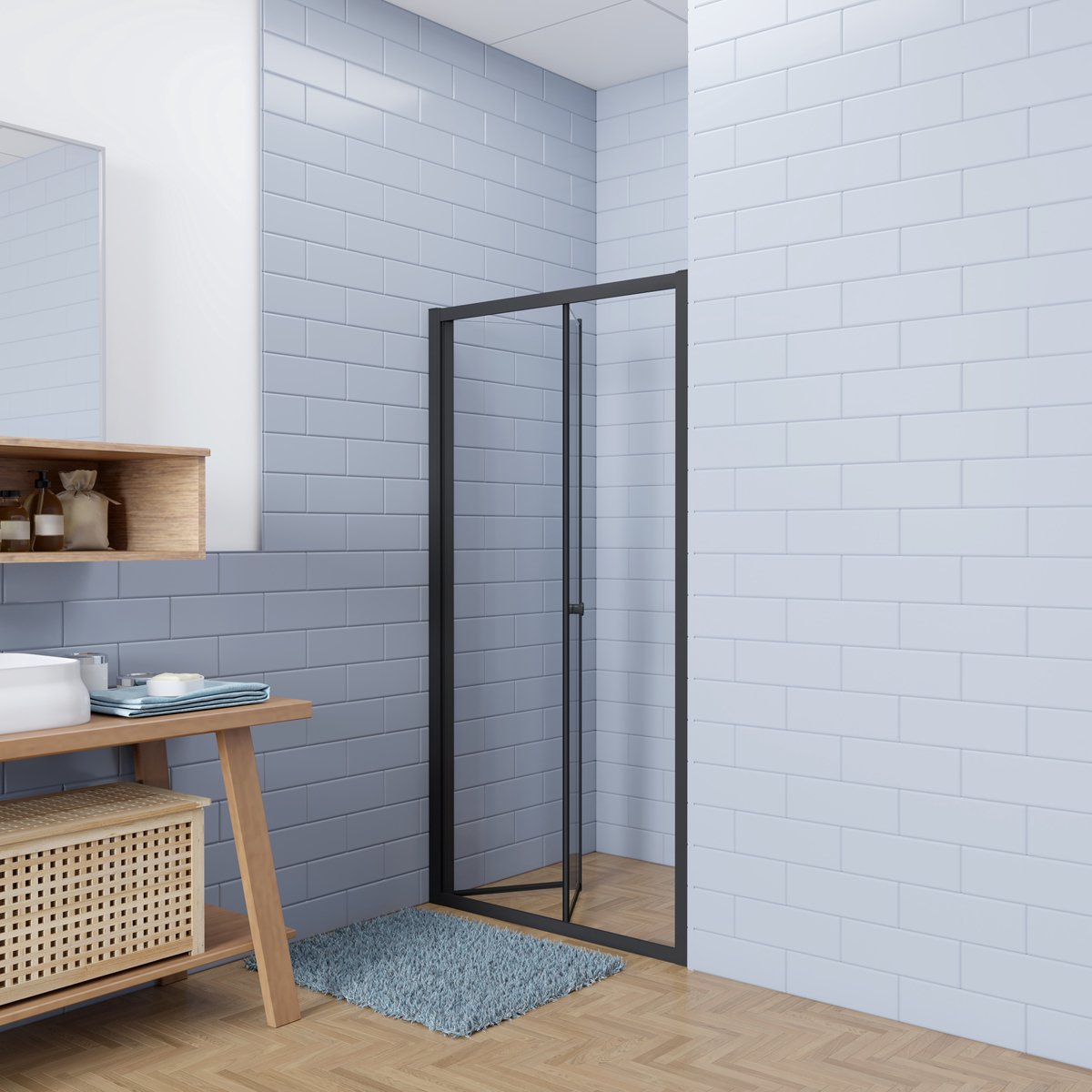 Aica industriële stijl vouwdeur douchedeur 95x195cm - 5mm gehard veiligheidsglas easyclean - mat zwart aluminium frame
