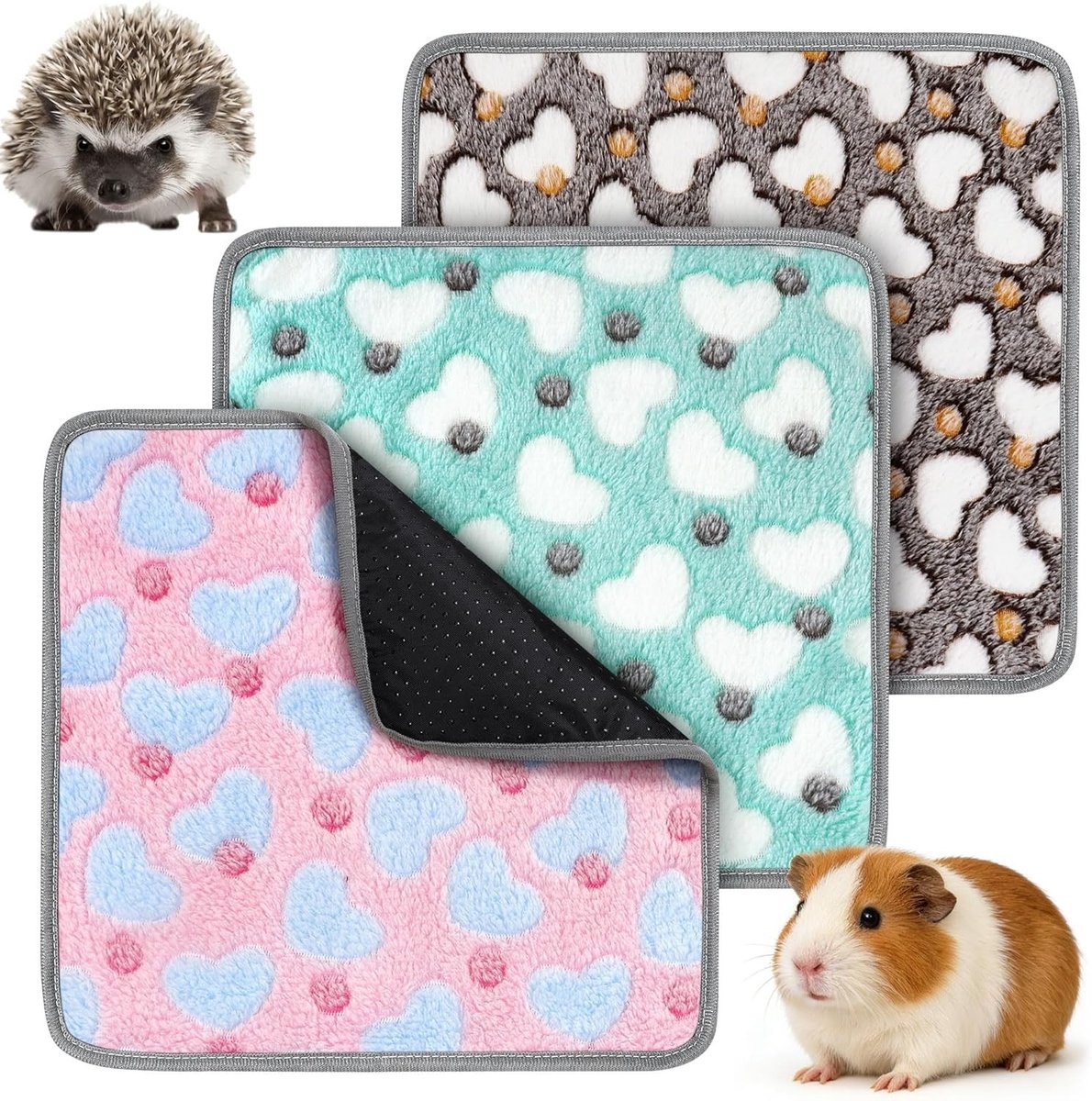 3 Stuks Waterdichte Cavia Dekens - Herbruikbare Fleece Bodembedekking voor Kleine Dieren, Wasbare Pee Pads, Zachte Slaapmat voor Hamsters, Fretten en Kittens
