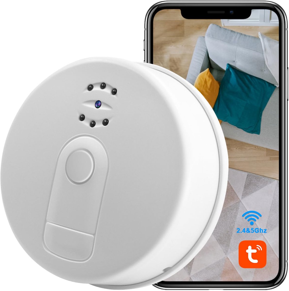 SnelShoppen - Verborgen camera rookmelder, wifi 5G HD 1080p met nachtzicht, spionagecamera met bewegingsdetectie en loop-opname voor beveiliging thuis
