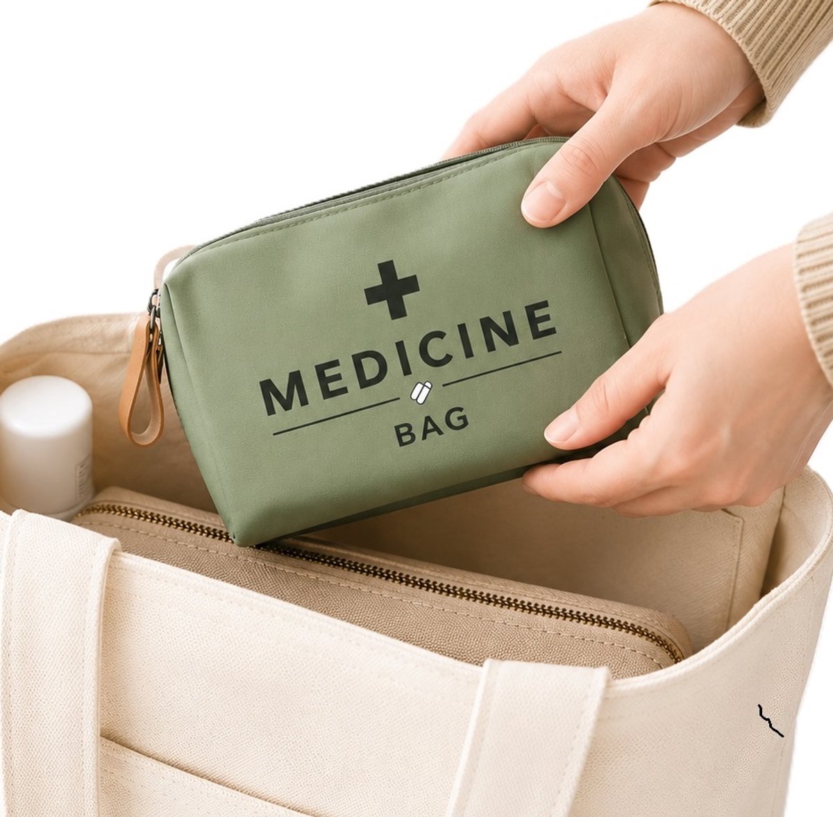EHBO Medicijntasje Groen – Compacte Medicine Bag – Reis Organizer – Toilettas met Vakken – 16 x 10 x 7 cm