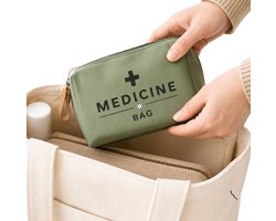 EHBO Medicijntasje Groen – Compacte Medicine Bag – Reis Organizer – Toilettas met Vakken – 16 x 10 x 7 cm