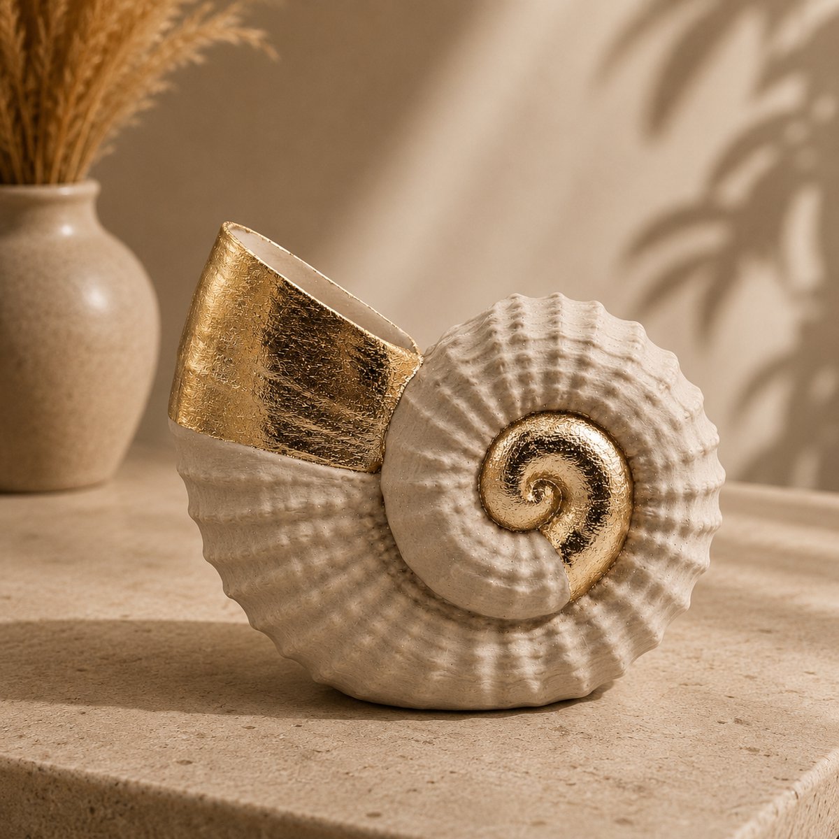 Luxury Layerzz - Seashell - schelp vaas - decoratie-3D geprint Handmade goud - woondecoratie - Beige