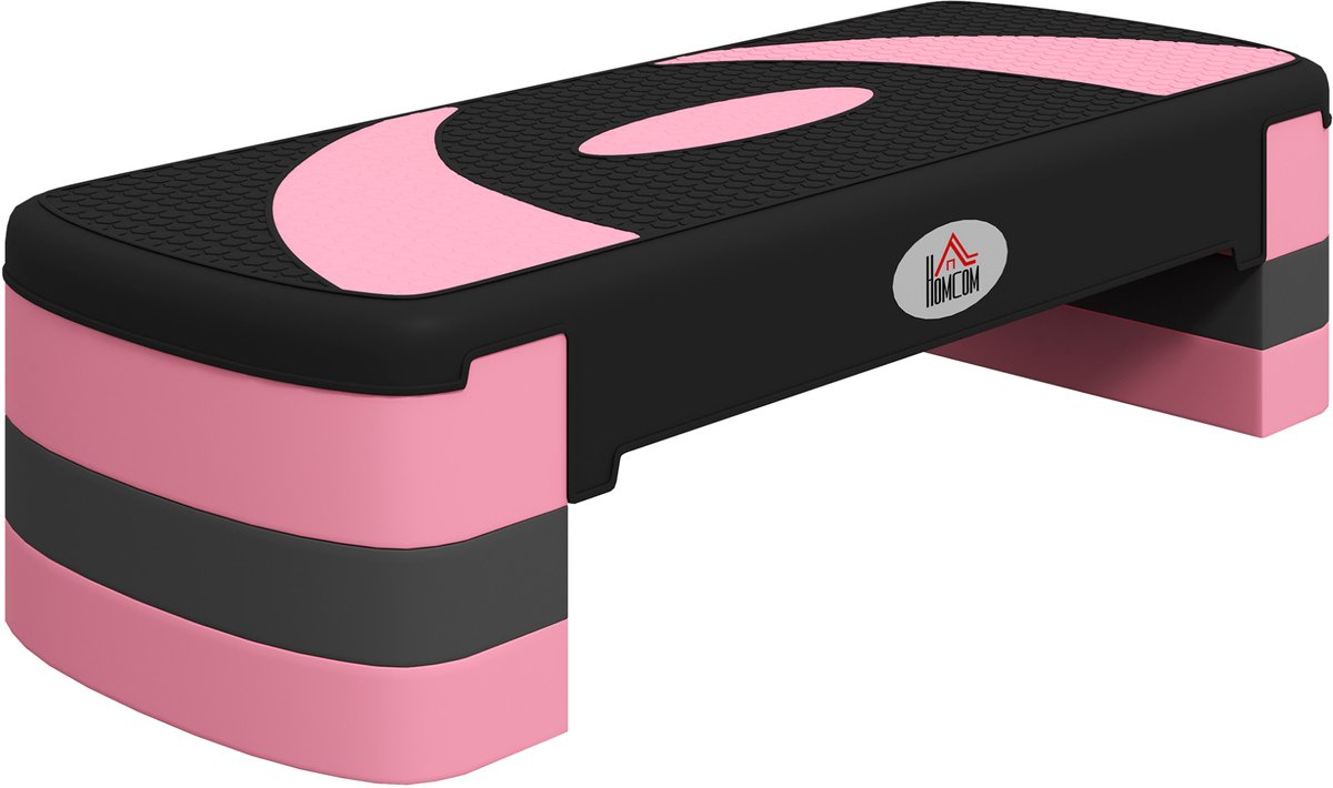 COVREO Aerobic stepper 80 x 31 x 20 cm – verstelbaar 10/15/20 cm, 150 kg, zwart en roze