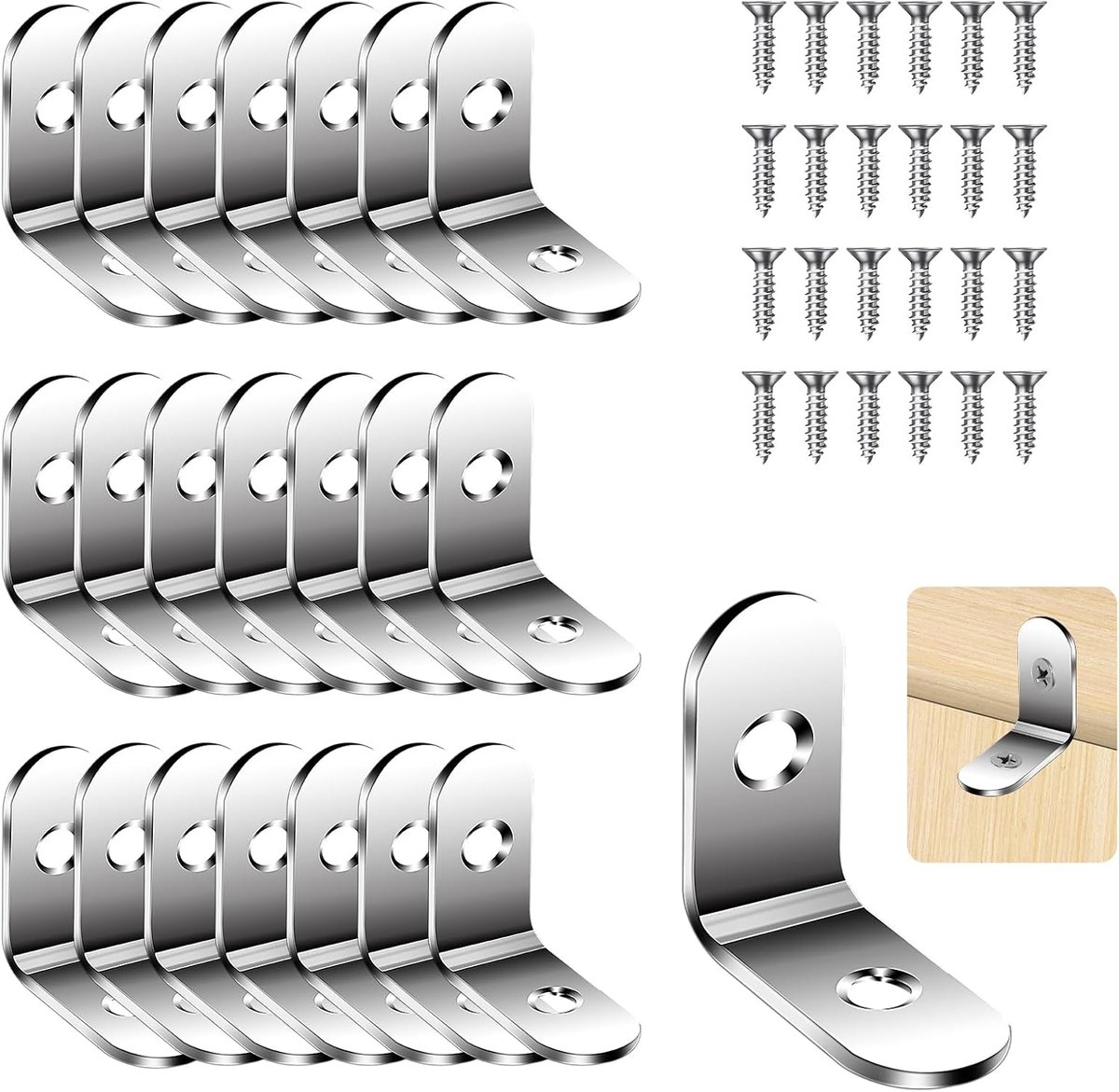 SnelShoppen - Flintronic L Brackets Set 22 Stuks, 30x30x16mm Metaal Hoekbeugels met 44 Schroeven voor Meubelmontage, Kasten en Ramen