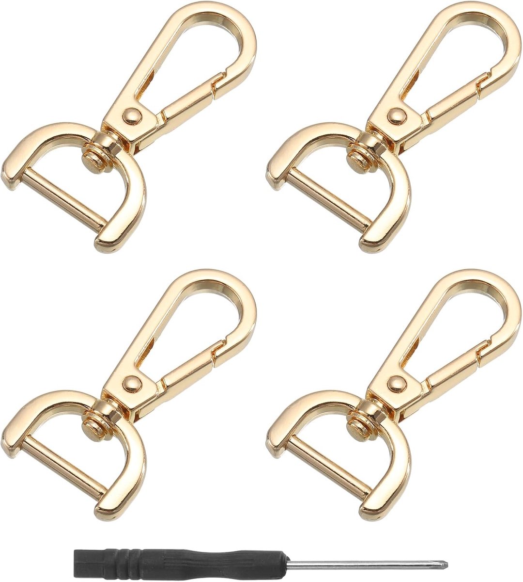 SnelShoppen - 4 Stuks Swivel Haak met Karabijnhaak, 15 mm D-Ring, Metalen Klem met Verwijderbare Sluiting en Schroevendraaier voor Sleutelhangers, Cam