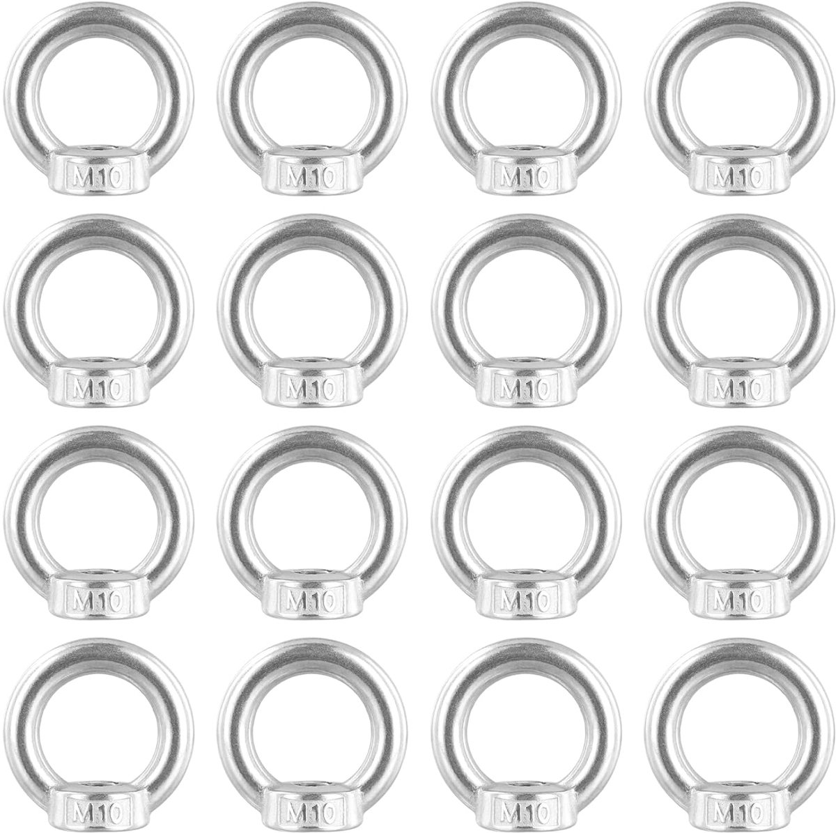 SnelShoppen - 16 Stuks M10 Ringmoeren Rvs, Ringbouten, Oogmoeren, Oogschroeven voor Ophangen, Tillen, Tuin, Keuken, Buiten, Silver