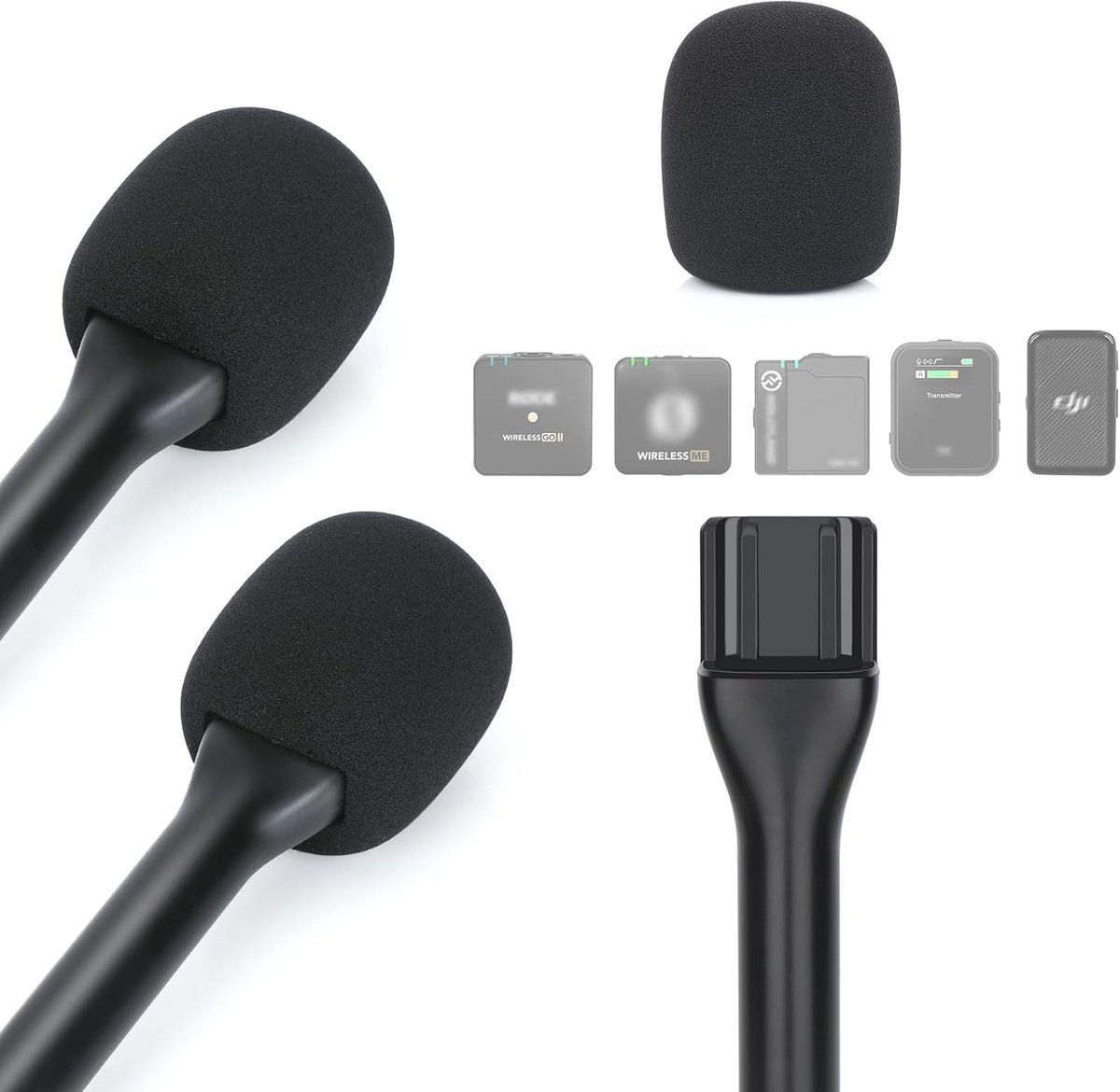 SnelShoppen - Pack van 2 Handheld Adapter voor Draadloze Microfoons - Universele Interview Clip met Windbescherming - Geschikt voor Lavalier Microfoon
