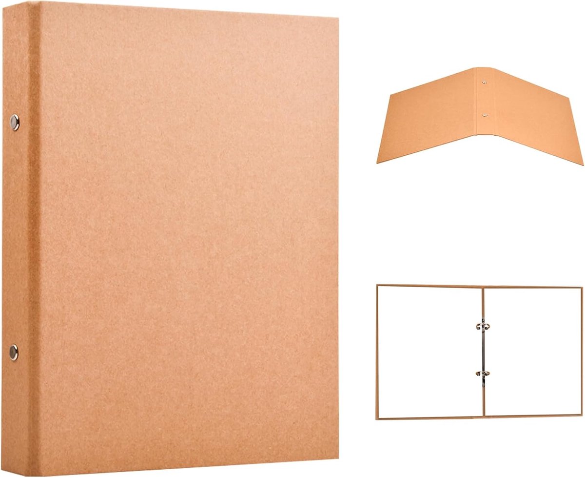 SnelShoppen - Pack van 2 A5 Ringbinders met Kraft Papier Cover, 2-Rings Loose Sheets, Refillbaar, Perfect voor School, Kantoor, Scrapbook en Reis