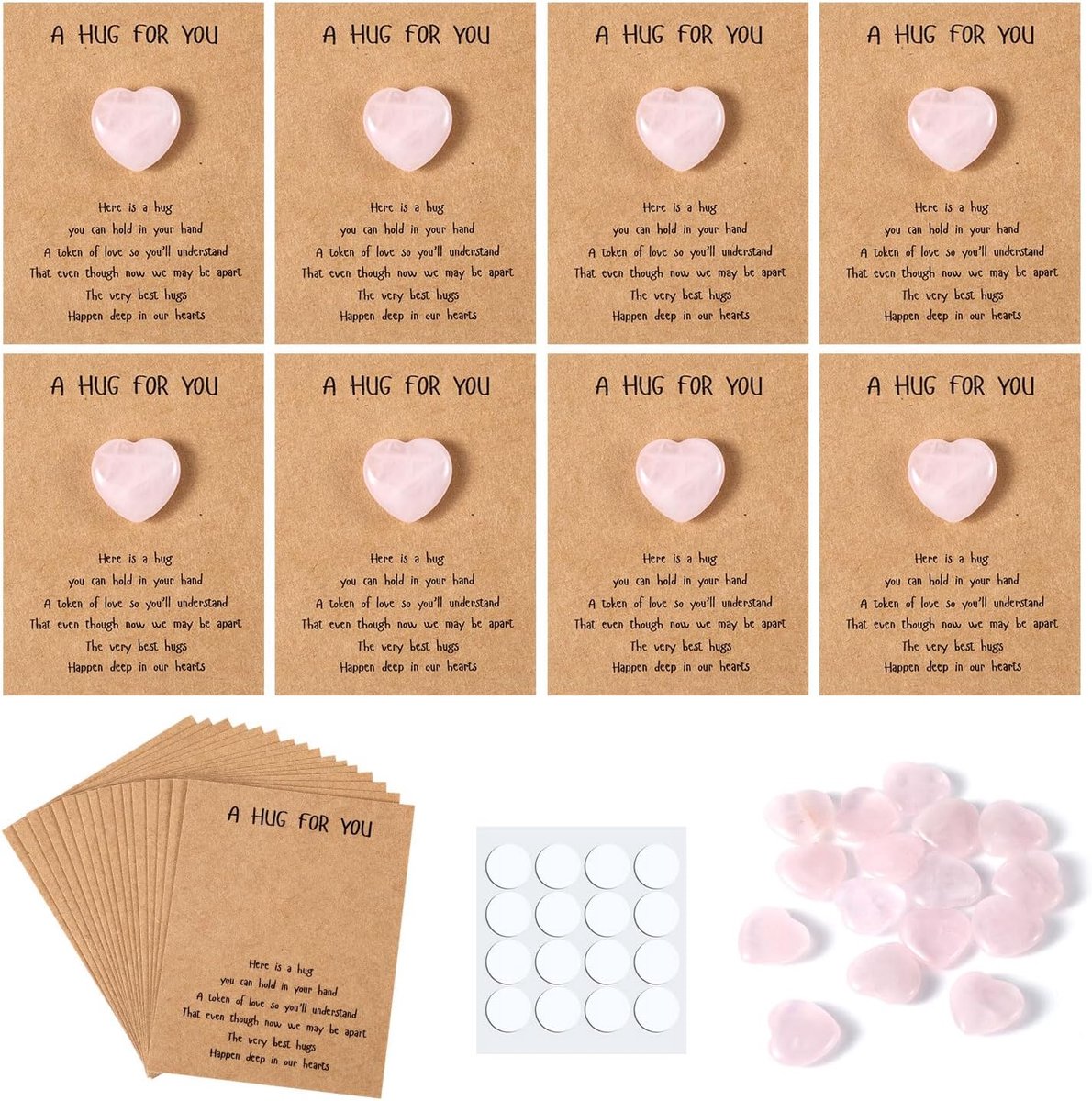 SnelShoppen - 16 Stuks Pocket Hug Tokens, Hartvormige Natuurlijke Steen, Groetkaarten, Knuffelkaarten voor Familie en Collega's, Bulk Cadeaus, Multi-K