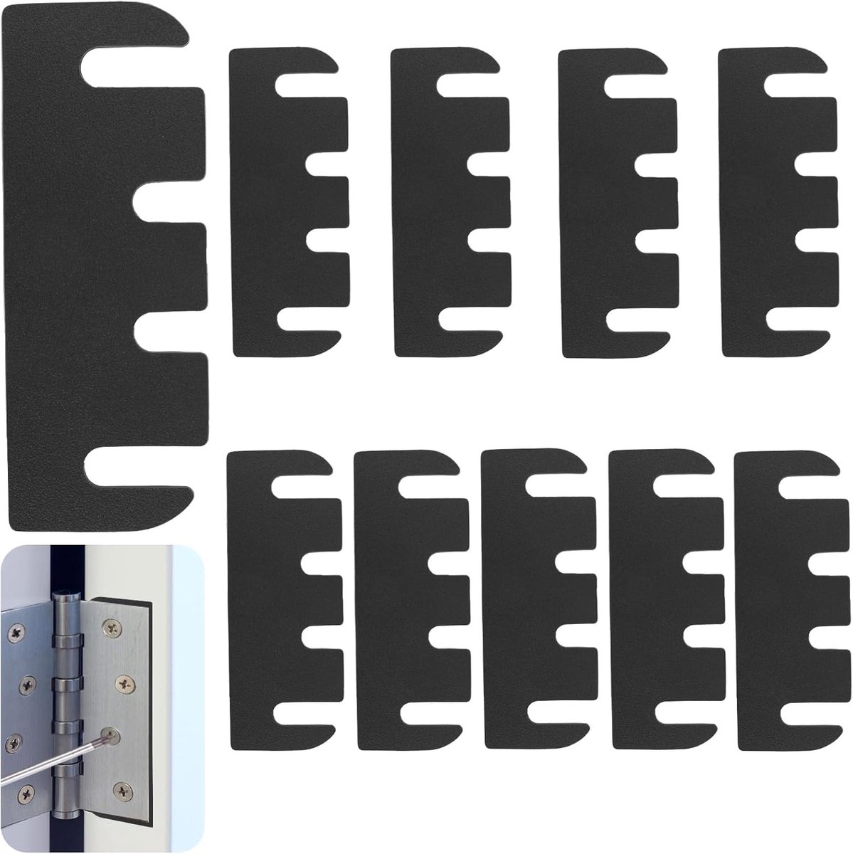 SnelShoppen - 10 Stuks Deur Scharnier Vulplaten 10x3.8cm Hinge Spacing Platen voor Deuruitlijning, 1.2mm Dikte, Zwart, Hoofdzakelijk voor Vulholes en