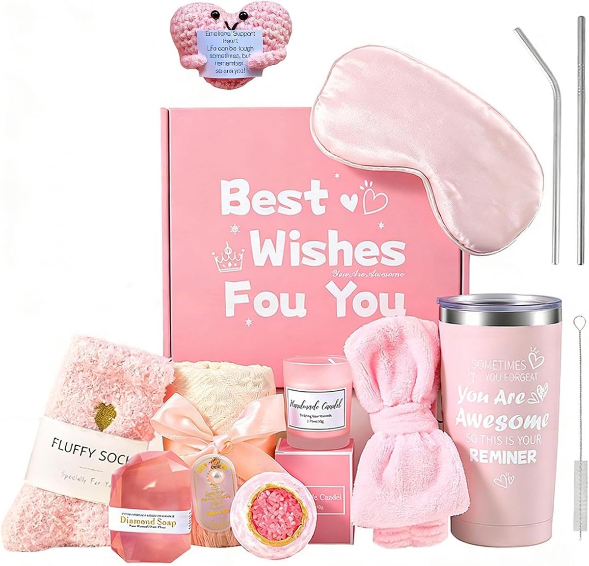 SnelShoppen - Cadeaus voor Vrouwen - Verjaardagscadeau Set met Drinkglas, Rietje, Sokken, Haarband en Armband - Perfect voor Verjaardagen, Valentijnsd
