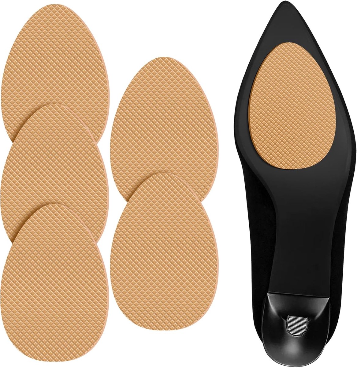 SnelShoppen - Pack van 5 Antislip Rubber Pads, Schoen Zool Beschermers, Geluidsreductie Stickers voor Alle Maten, Khaki, Perfect voor Thuis en Buiten