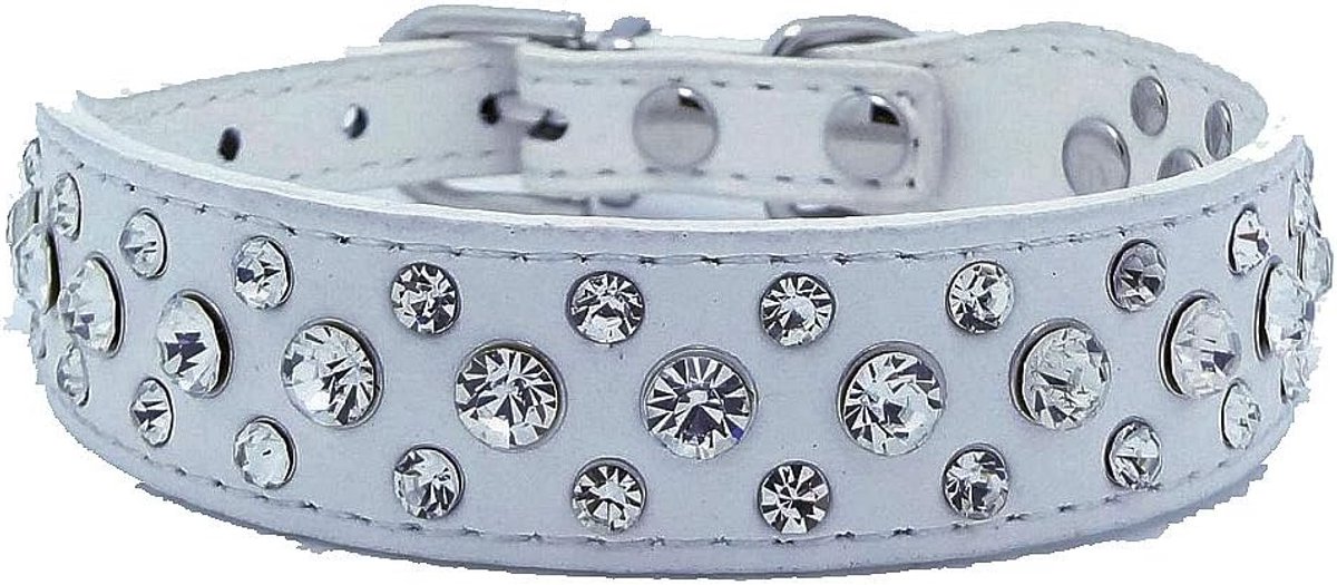 SnelShoppen - Bling Rhinestone PU Leer Crystal Diamant Hondenhalsband S M L XL - Wit - Aanpasbaar voor Feesten en Dagelijks Gebruik