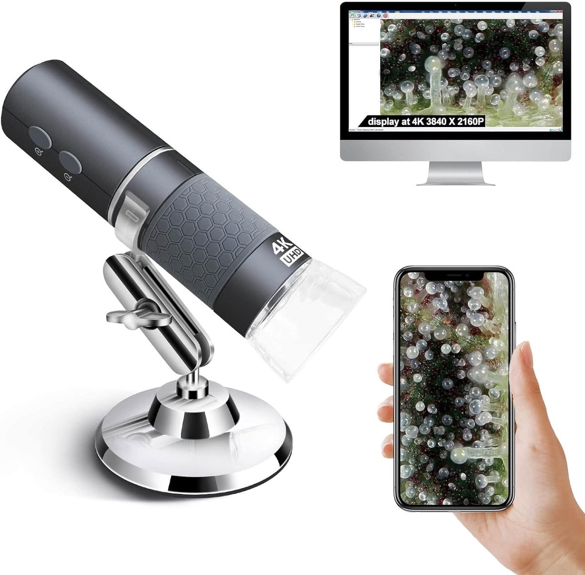 SnelShoppen - 4K WiFi Microscoop voor iPhone Android, Draadloze USB Digitale Microscoop tot 1000X, HD Endoscoop Camera voor Mobiele Telefoons, Tablets