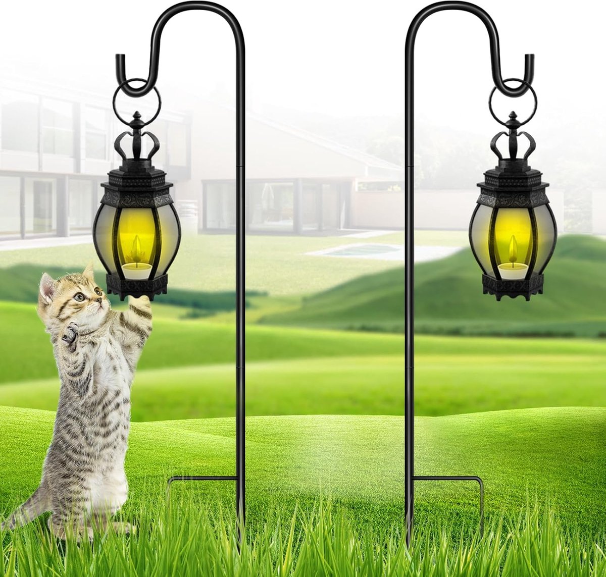 SnelShoppen - Shepherd Hook voor Tuinverlichting - 81 cm Hoog - Verstelbare Metal Hooks voor Hangende Lantaarns en Plantenmanden - Zwart - Set van 2