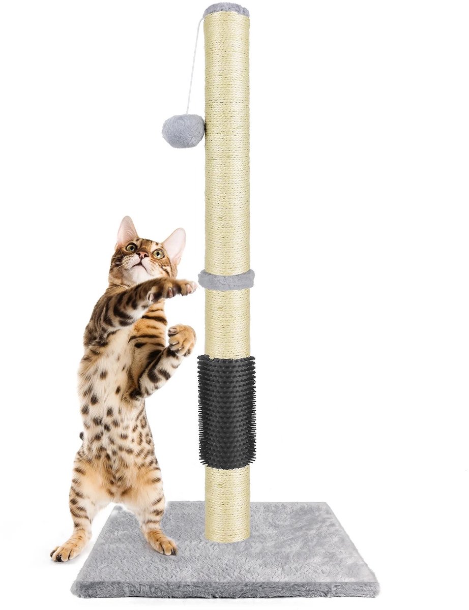 Stervia 3 in 1 Ronde Krabpaal - Stevige Basis Voorkomt Omvallen - Kittens En Volwassen Katten - Inclusief Krabber - Grijs - 40 x 40 x 80 cm