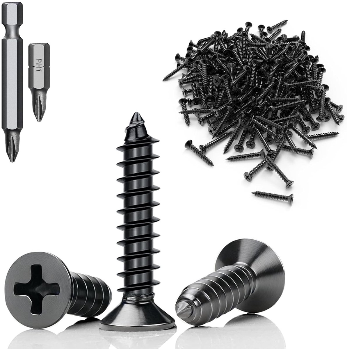 60 Stuks M3 x 14mm RVS Schroeven Set - Zwarte Phillips Schroeven voor Hout, Volledige Draad met Schroevendraaier Bit voor Raam Bevestiging