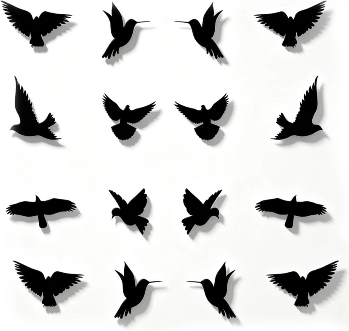 SnelShoppen - 9 Stuks Vogelraamstickers - Vogelbescherming - Herbruikbare Elektrostatische Glasstickers - PVC - Zwart - Voor Ramen en Glazen Deuren