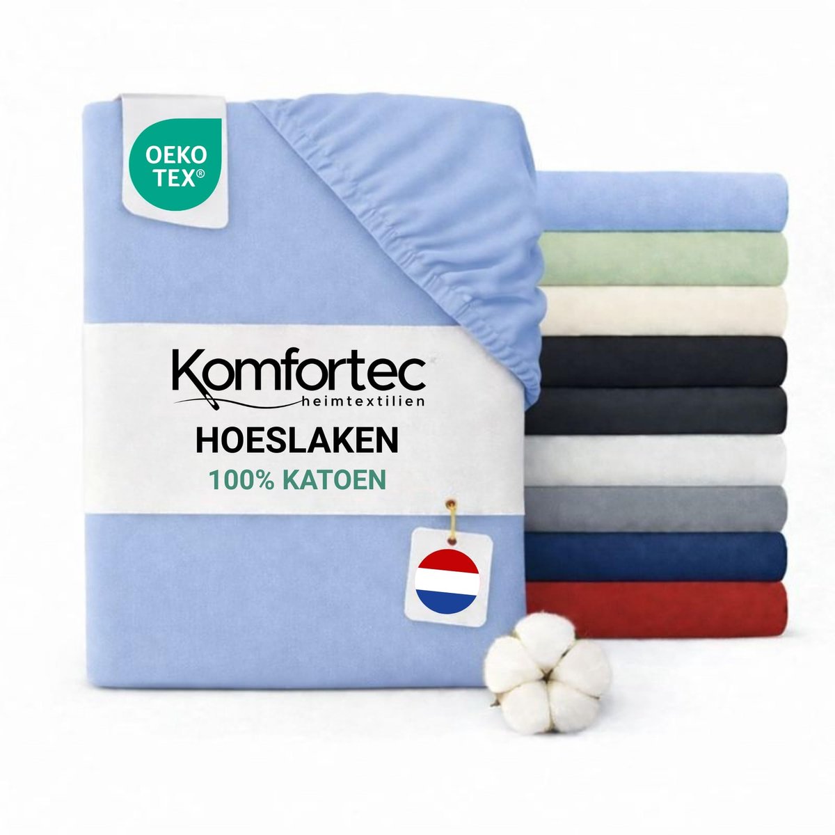 SnelShoppen - Komfortec Jersey Stretch Hoeslaken 200x200 cm - Fitted Sheet - 100% Katoen - Lichtblauw - Elastiek rondom - Ideaal voor slaapkamer, loge