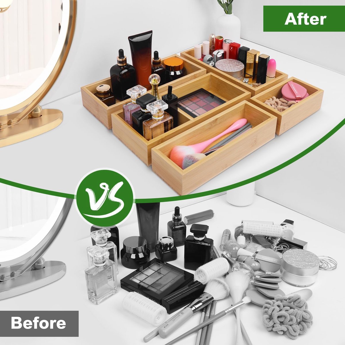 SnelShoppen - Bamboe Lade-organizer Set 5-delig - Multi-functionele Houten Opberg-organizers voor Keuken, Badkamer, Bureau, Make-up en Sieraden - Lade — cadeau in Cadeau-ideeën - foto 3