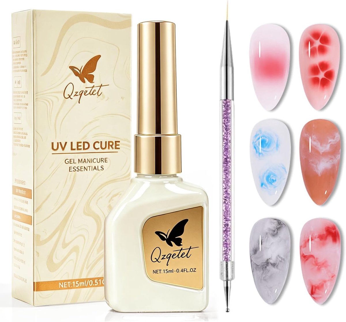SnelShoppen - Blooming Gel Nail Art 15 ml - Transparante Blooming Gel Voor Aquarel, Marmer, Ombre & Aura Nail Design - UV-Nagellak Inclusief Dotting P
