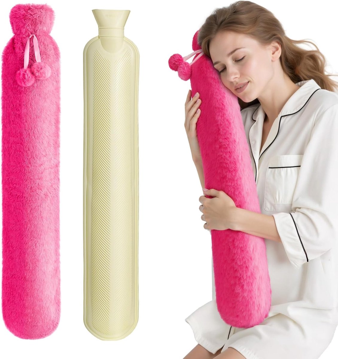 SnelShoppen - 2L Lange Warmwaterkruik met Hoes, Zachte UK Fles voor Nek en Schouders, 73 x 14 cm, Extra Lange Fles voor Kinderen, Perfect voor Koude W