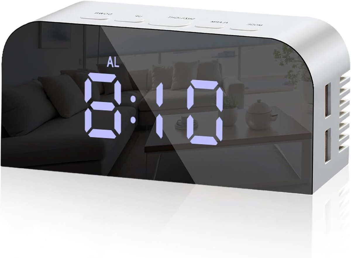 SnelShoppen - Digitale Wekkerradio met 2 USB Oplaadpoorten, Modern Tafelklok met 3-in-1 LED Scherm, Instelbare Snooze Functie en 2 Helderheidsniveaus