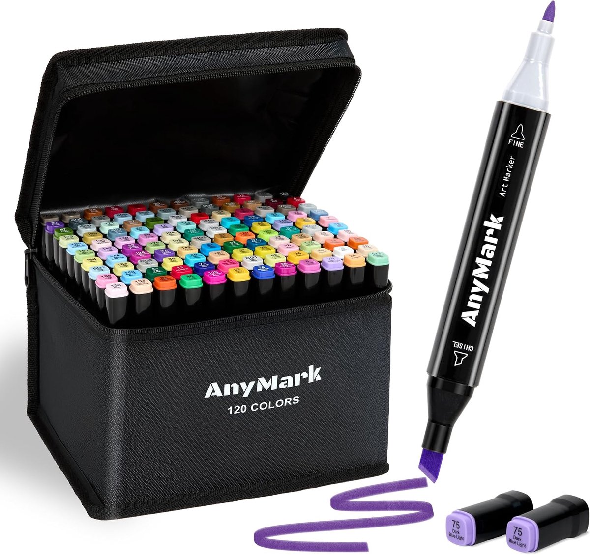 SnelShoppen - 120 Kleurige Alcohol Markers, Dubbel Punt met Chisel & Fijne Punt voor Tekeningen, Illustraties & Manga, Professionele Alcohol Pens voor