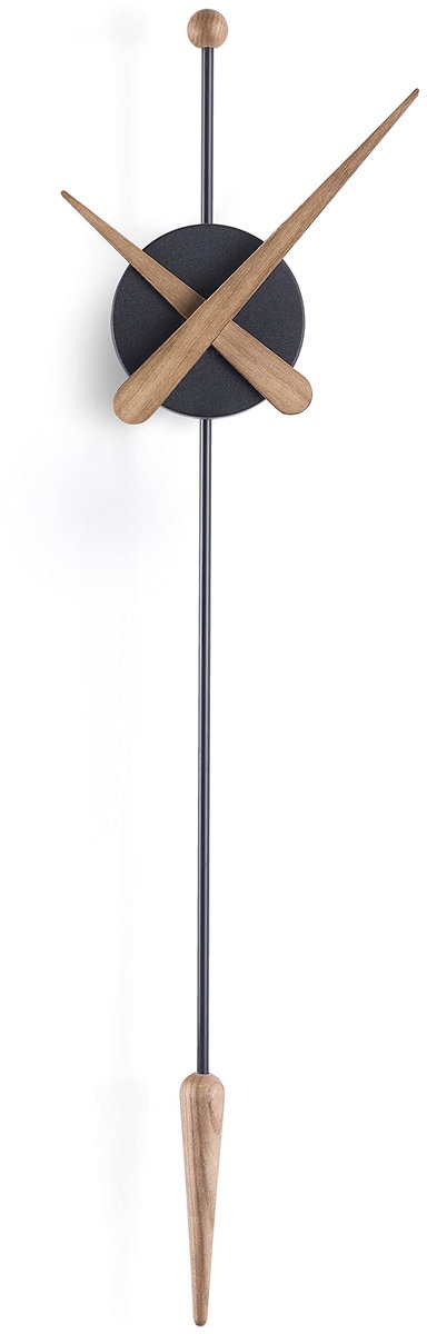 SnelShoppen - Design Wandklok Ø 28 cm en 63 cm Lengte, Zwart Eiken, Moderne Klok voor Woonkamer, Keuken, of Kantoor, Stijlvol Interieur Accessoire